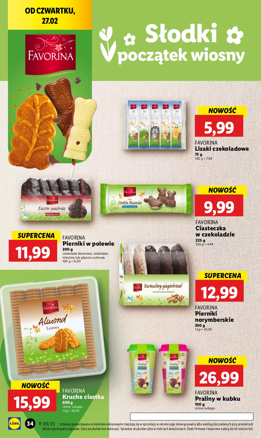 Gazetka promocyjna Lidl - GAZETKA - ważna 27.02 do 01.03.2025 - strona 38 - produkty: Ciastka, Czekolada, Czekolada mleczna, Deser, Fa, Glazura, Lazur, Lizaki, Lizaki czekoladowe, Piernik, Praliny, Ser