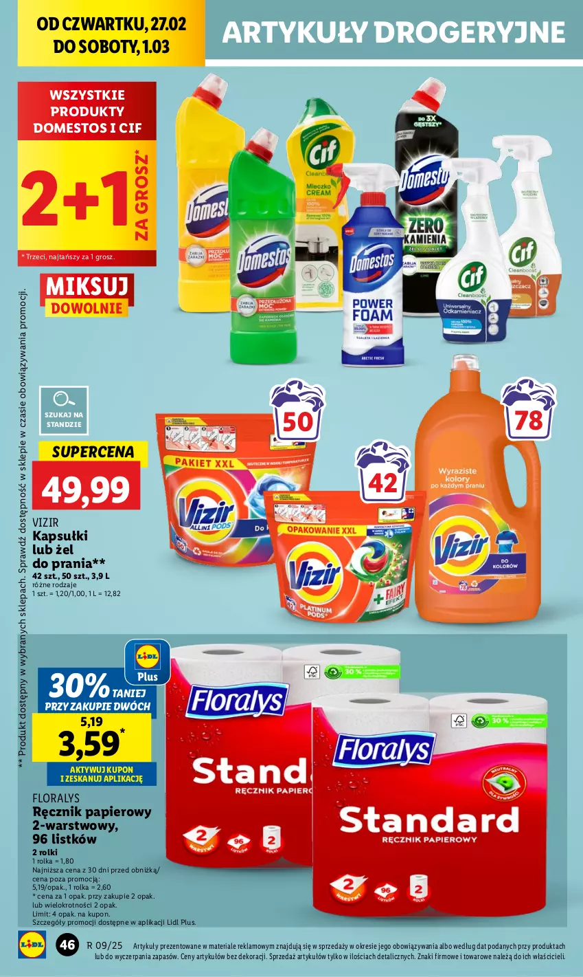 Gazetka promocyjna Lidl - GAZETKA - ważna 27.02 do 01.03.2025 - strona 52 - produkty: Cif, Domestos, Flora, Papier, Ręcznik, Rolki, Vizir