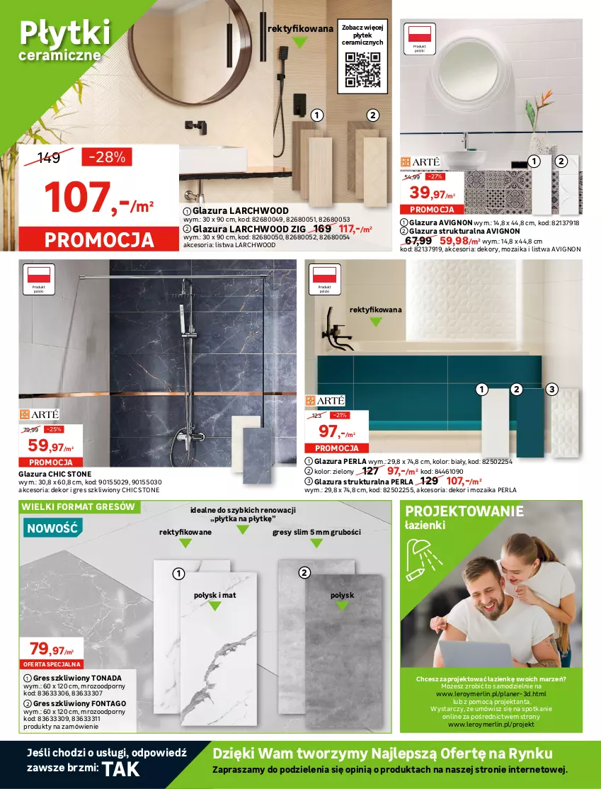 Gazetka promocyjna Leroy Merlin - Gazetka Leroy Merlin - ważna 20.04 do 10.05.2022 - strona 14 - produkty: Glazura, Gra, Gres, Gres szkliwiony, Lazur, LG, Listwa, Mus, Płytka, Por, Ser, Tago, Top