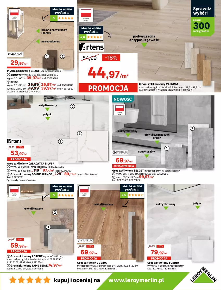 Gazetka promocyjna Leroy Merlin - Gazetka Leroy Merlin - ważna 20.04 do 10.05.2022 - strona 15 - produkty: Glazura, Gra, Gres, Gres szkliwiony, Lazur, LG, Listwa, Mus, Płytka, Por, Ser, Tago, Top