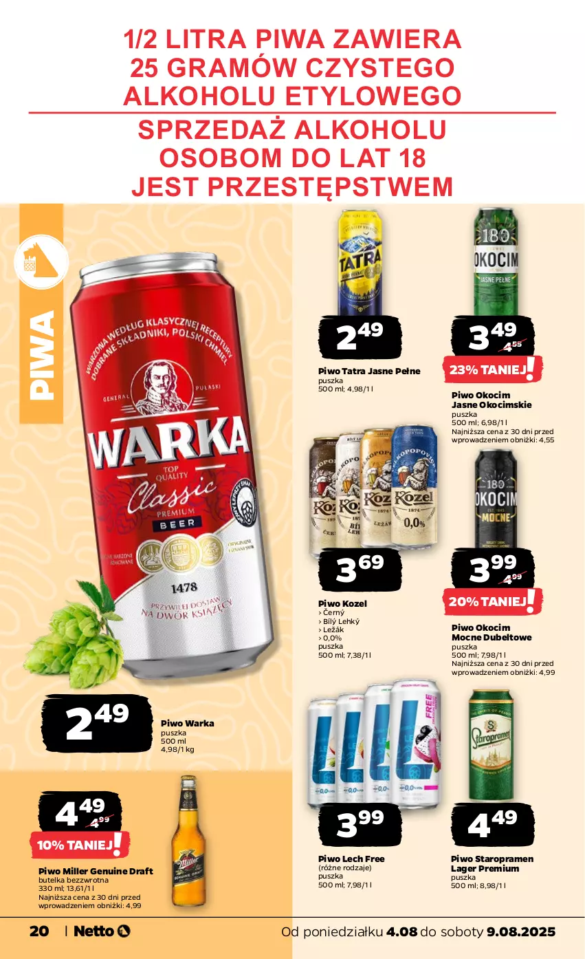 Gazetka promocyjna Netto - Od Poniedziałku - ważna 04.08 do 09.08.2025 - strona 20 - produkty: Gra, Koc, Kozel, Okocim, Piwa, Piwo, Tatra, Warka