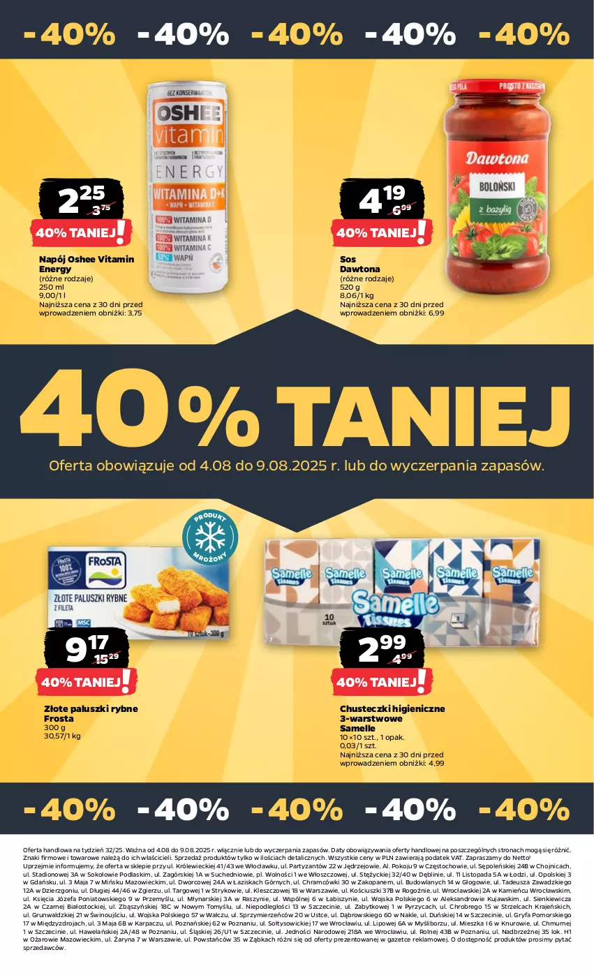 Gazetka promocyjna Netto - Od Poniedziałku - ważna 04.08 do 09.08.2025 - strona 27 - produkty: Chusteczki, Dawtona, Fa, Frosta, Gry, Karp, Kujawski, Napój, Oshee, Paluszki rybne, Podlaski, Sok, Sos, Stock, Top, Wino