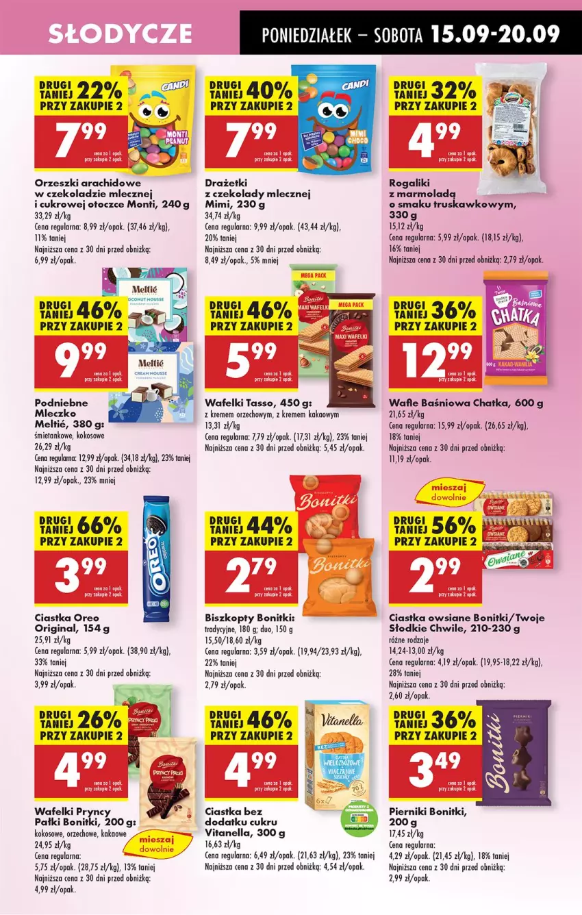 Gazetka promocyjna Biedronka - Od Poniedziałku - ważna 15.09 do 20.09.2025 - strona 43 - produkty: Biszkopty, Bonitki, Ciastka, Ciastka owsiane, Gin, Kakao, Kokos, Mleczko, Mola, Oreo, Orzeszki, Piernik, Rogal, Wafle