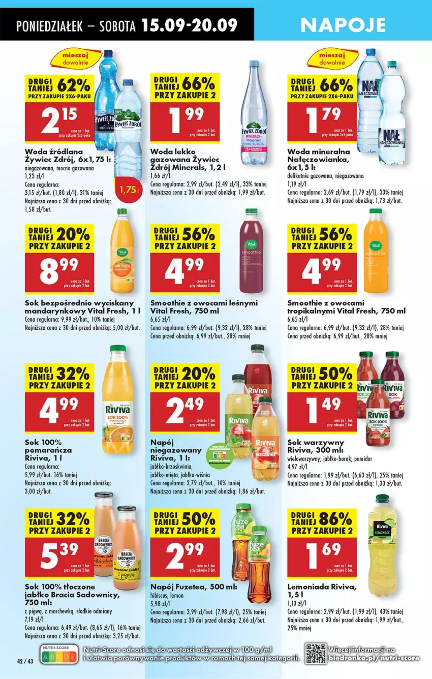Gazetka promocyjna Biedronka - Od Poniedziałku - ważna 15.09 do 20.09.2025 - strona 46 - produkty: LANA, Lemoniada, Mięta, Nałęczowianka, Napój, Napoje, Smoothie, Sok, Woda, Woda mineralna