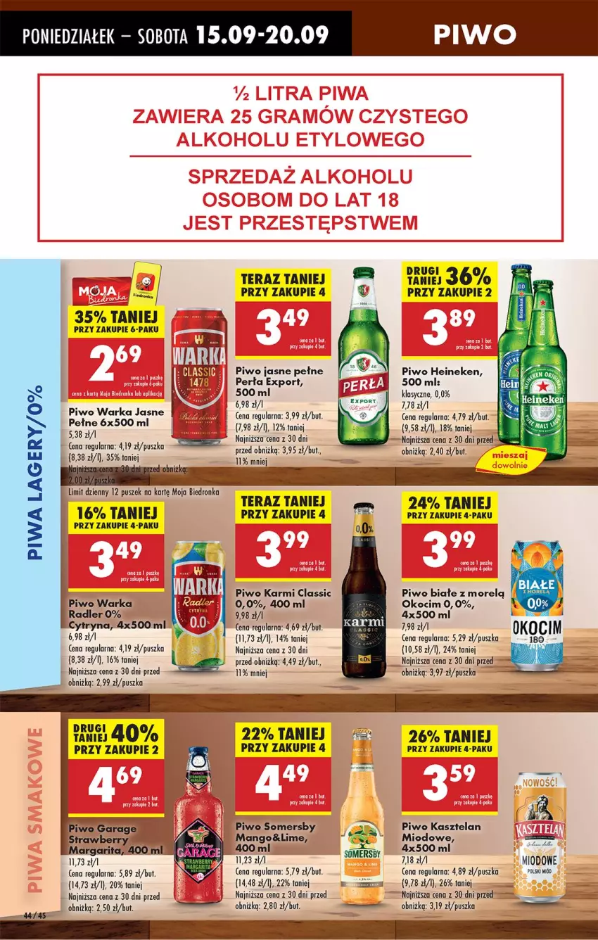 Gazetka promocyjna Biedronka - Od Poniedziałku - ważna 15.09 do 20.09.2025 - strona 48 - produkty: Heineken, Karmi, Kasztelan, Koc, Mango, Miód, Okocim, Perła, Piwa, Piwo, Piwo jasne, Por, Radler, Somersby, Tera, Warka