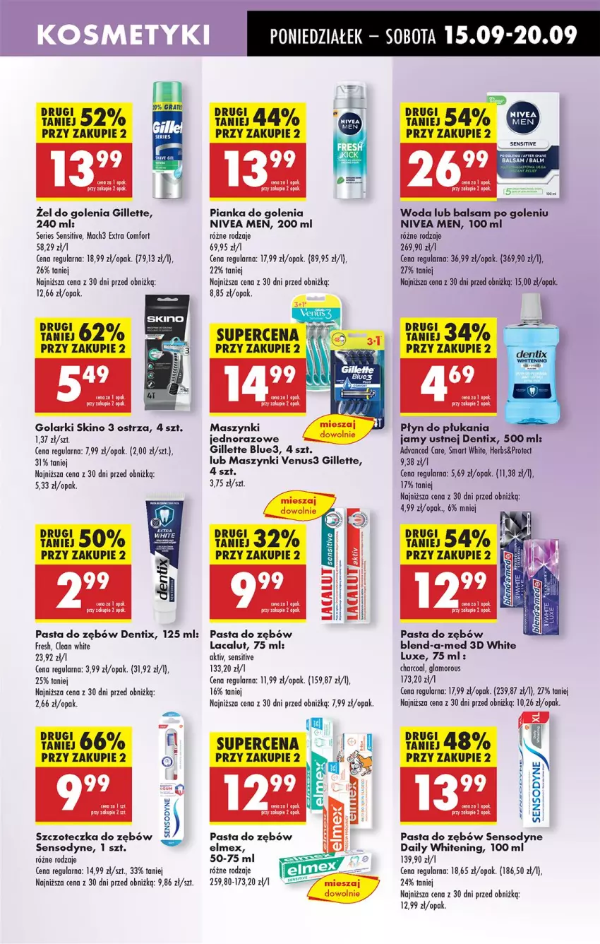 Gazetka promocyjna Biedronka - Od Poniedziałku - ważna 15.09 do 20.09.2025 - strona 51 - produkty: Advanced Care, Balsam po goleniu, Blend-a-Med, Elmex, Fa, Gillette, Lacalut, Mach3, Nivea, Nivea Men, Pasta do zębów, Pianka do golenia, Płyn do płukania, Sensodyne, Ser, Szczoteczka, Szczoteczka do zębów, Venus, Woda