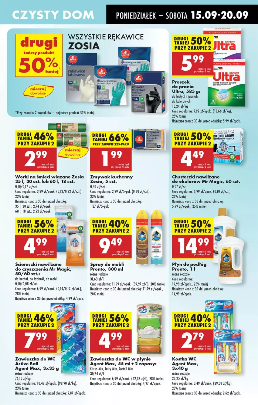 Gazetka promocyjna Biedronka - Od Poniedziałku - ważna 15.09 do 20.09.2025 - strona 57 - produkty: Chusteczki, Chusteczki nawilzane, Fa, Pronto, Proszek do prania, Rękawice, Worki na śmiec, Worki na śmieci, Zawieszka do wc