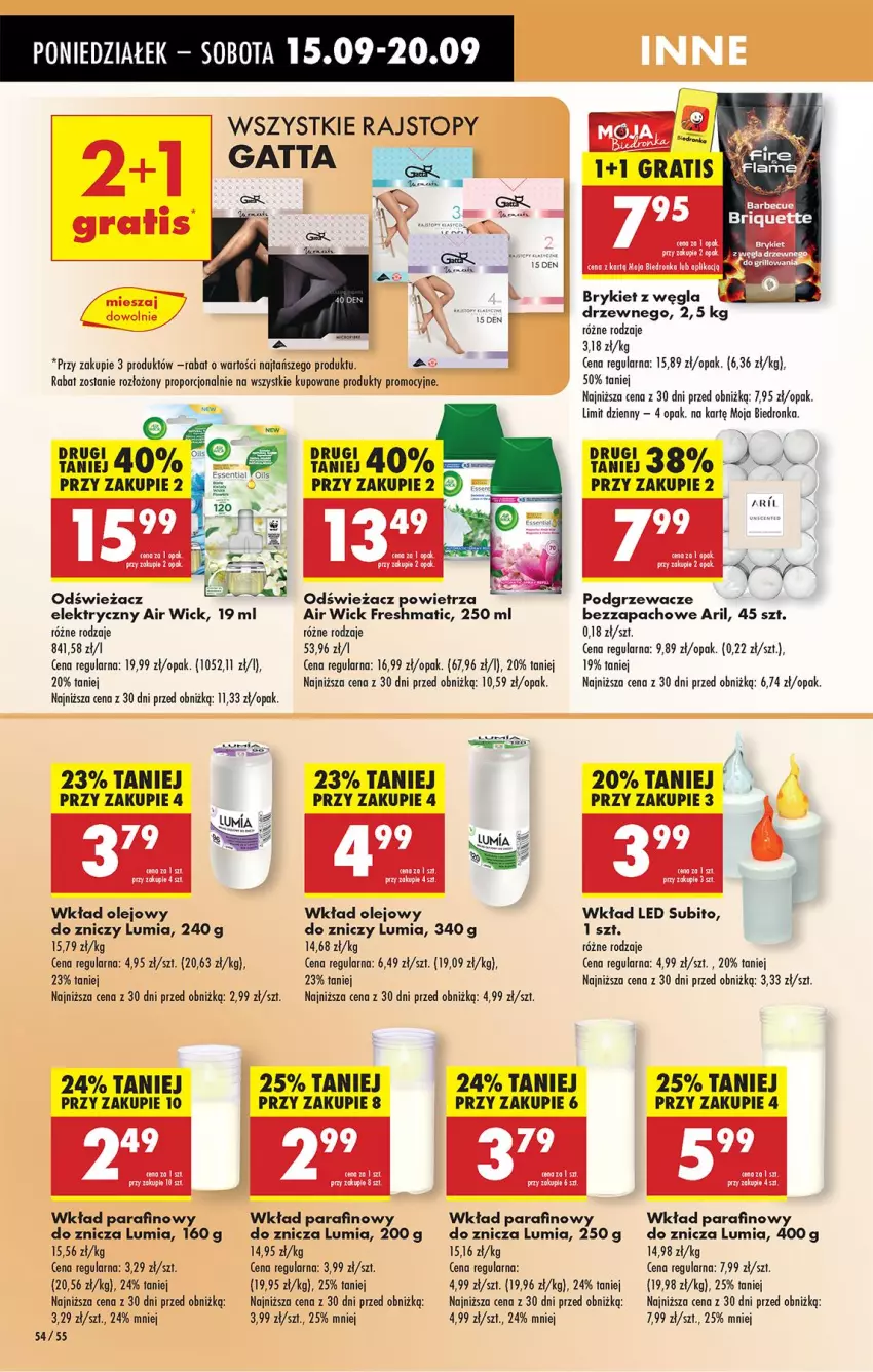 Gazetka promocyjna Biedronka - Od Poniedziałku - ważna 15.09 do 20.09.2025 - strona 58 - produkty: Air Wick, Fa, Gatta, Gra, Olej, Podgrzewacze, Por, Rajstopy, Top, Wkład olejowy, Znicz