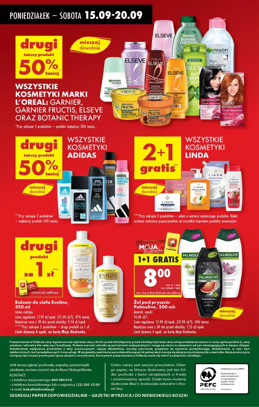 Gazetka promocyjna Biedronka - Od Poniedziałku - ważna 15.09 do 20.09.2025 - strona 60 - produkty: Adidas, Balsam do ciała, Elseve, Eveline, Fructis, Garnier, Palmolive, Por