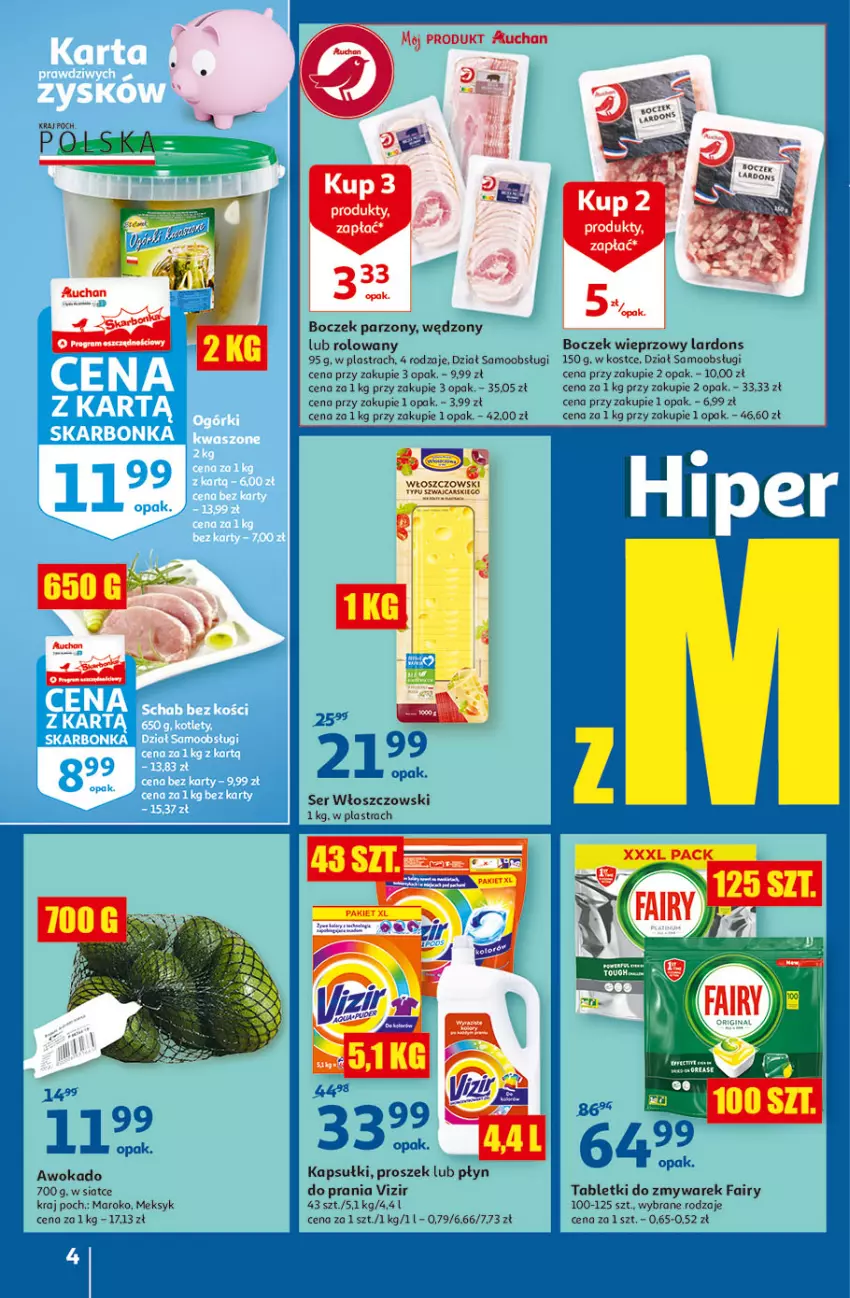 Gazetka promocyjna Auchan - Hiperoszczędzanie w wersji Maxi Paki Hipermarkety - ważna 16.09 do 22.09.2021 - strona 4 - produkty: Boczek, Boczek wieprzowy, Cars, Fa, Fairy, Płyn do prania, Ser, Tablet, Vizir, Włoszczowski