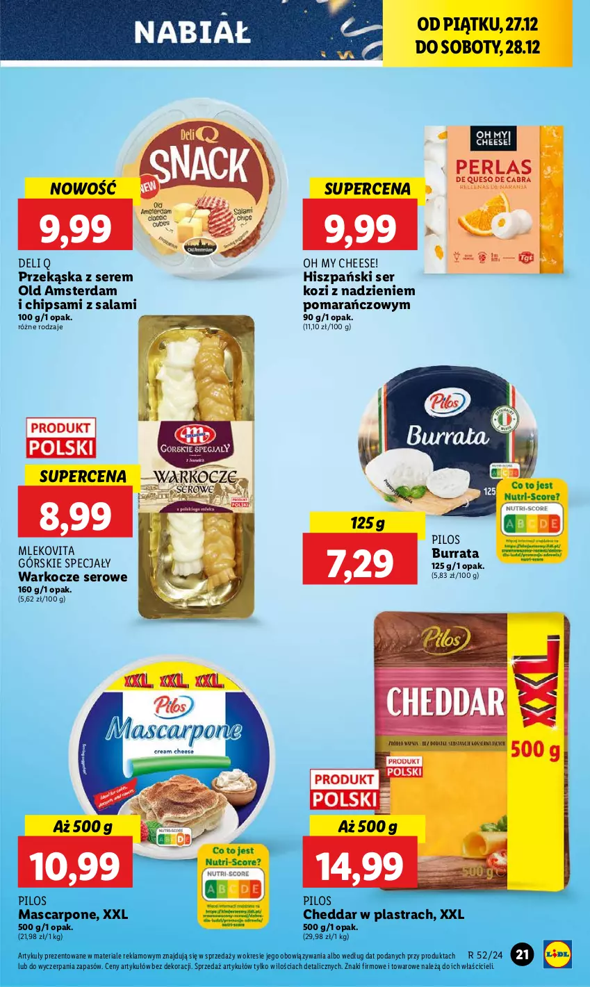 Gazetka promocyjna Lidl - GAZETKA - ważna 27.12 do 28.12.2024 - strona 23 - produkty: Burrata, Cheddar, Koc, Mascarpone, Salami, Ser, Ser kozi