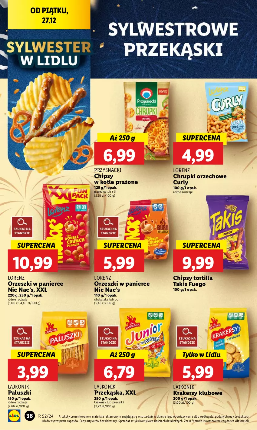 Gazetka promocyjna Lidl - GAZETKA - ważna 27.12 do 28.12.2024 - strona 40 - produkty: Chipsy, Chrupki, Krakersy, Lajkonik, Lorenz, Orzeszki, Papryka, Precelki, Przysnacki, Sól, Tortilla