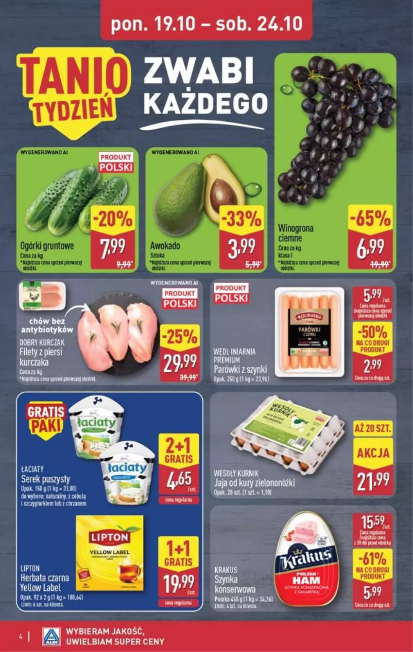 Gazetka promocyjna Aldi - Oferta weekendowa - ważna 22.10 do 24.10.2026 - strona 4 - produkty: Grunt, Herbata, Herbata czarna, Jaja, Krakus, Kurczak, Wino, Winogrona