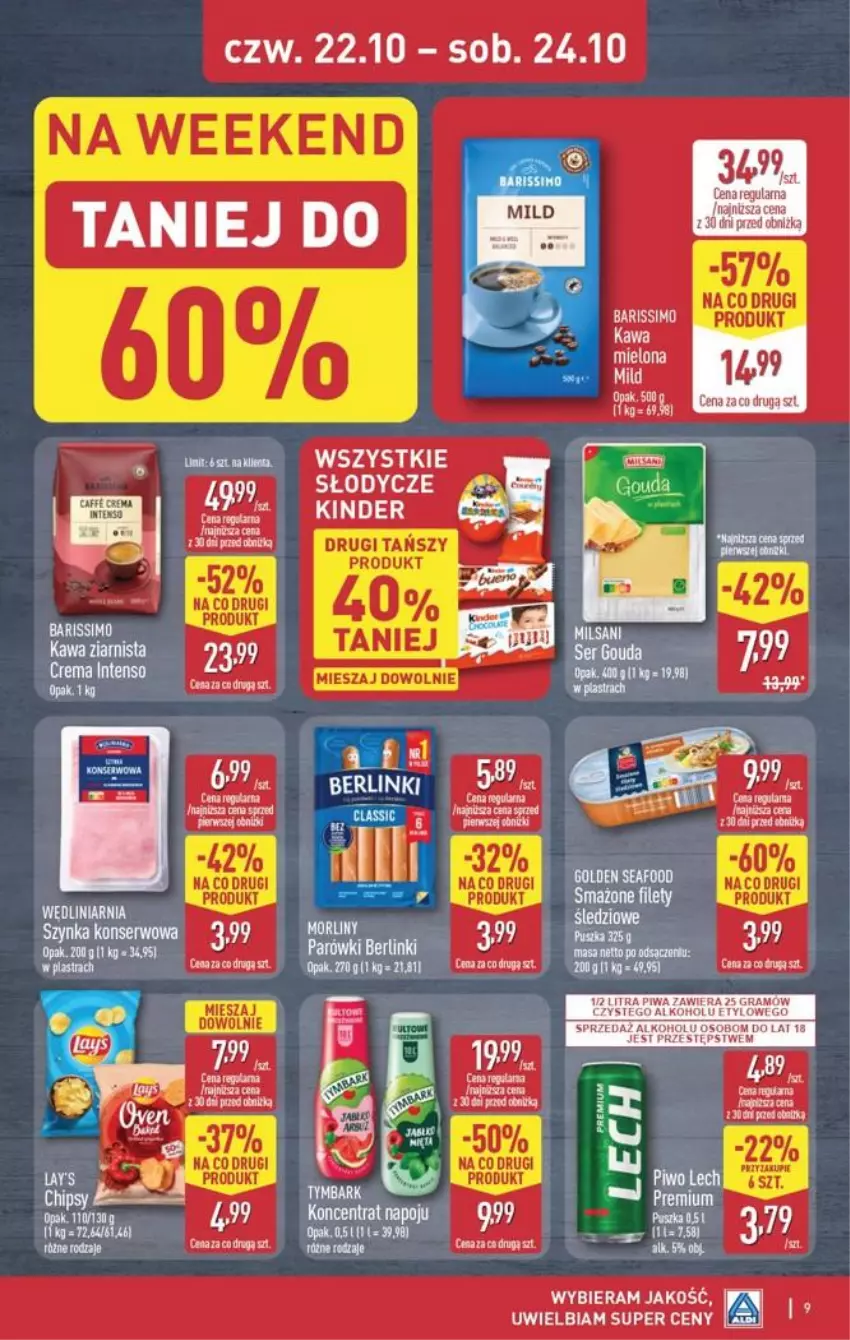 Gazetka promocyjna Aldi - Oferta weekendowa - ważna 22.10 do 24.10.2026 - strona 9 - produkty: Chipsy, Gra, Kawa, Kinder, Olej, Piwa, Piwo, Ser, Szynka, Szynka konserwowa, Tera