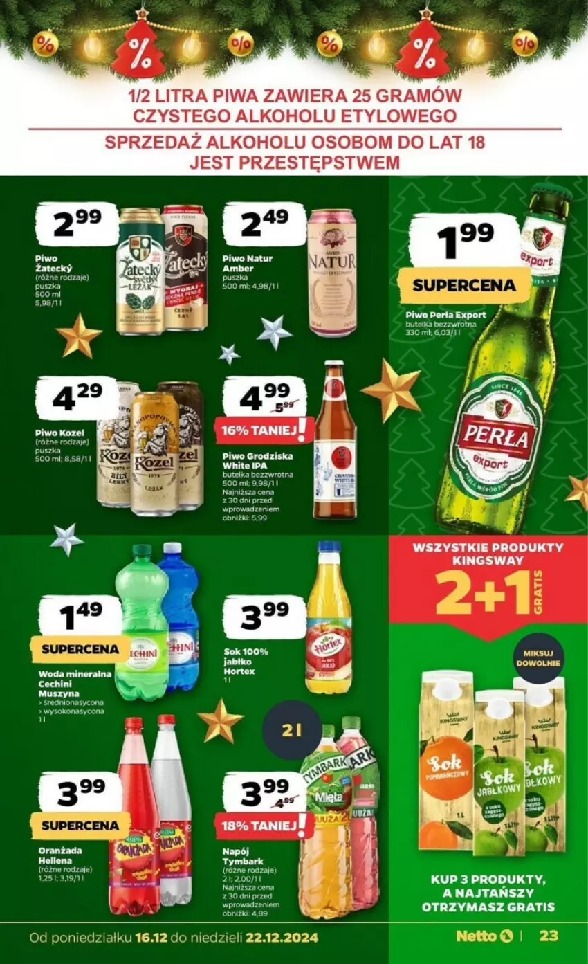 Gazetka promocyjna Netto - ważna 16.12 do 22.12.2024 - strona 16 - produkty: Gra, Hellena, Hortex, LG, Mus, Napój, Piwa, Piwo, Szyna, Tymbark, Woda, Woda mineralna, Ziaja