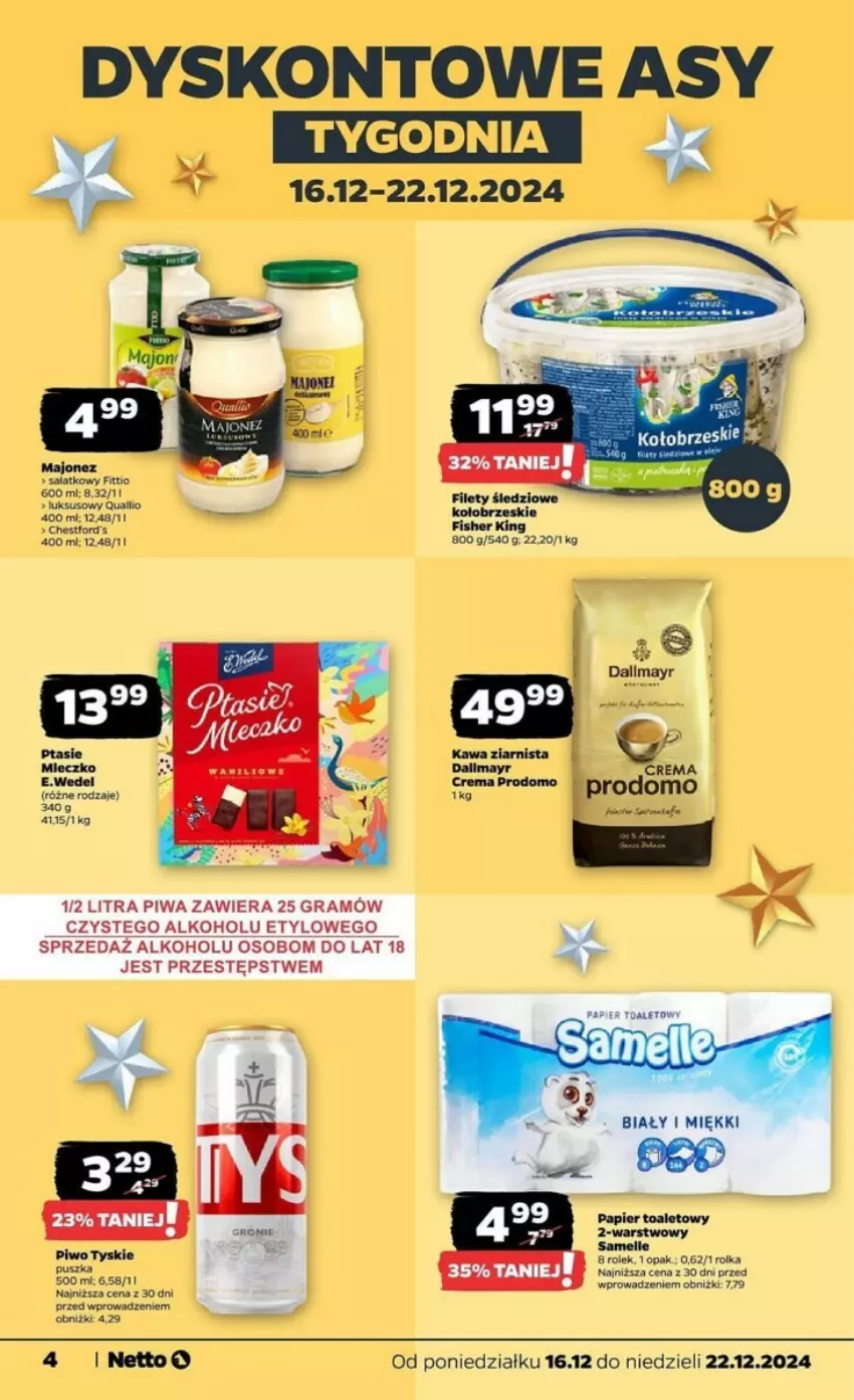 Gazetka promocyjna Netto - ważna 16.12 do 22.12.2024 - strona 24 - produkty: Fa, Gra, Kawa, Kawa ziarnista, Majonez, Mleczko, Papier, Papier toaletowy, Piwa, Piwo, Tyskie