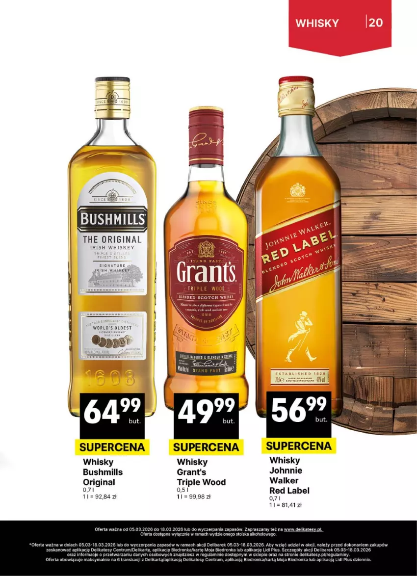 Gazetka promocyjna Delikatesy Centrum - Delibarek DC10-DC11 - ważna 05.03 do 18.03.2026 - strona 20 - produkty: Bushmills, Gin, Gra, Grant's, Rama, Rum, Tran, Whiskey, Whisky