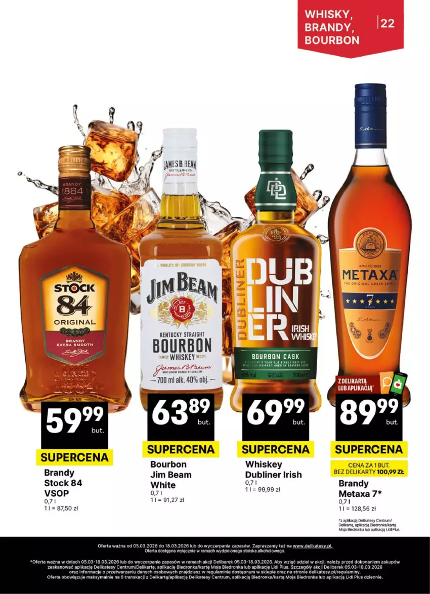 Gazetka promocyjna Delikatesy Centrum - Delibarek DC10-DC11 - ważna 05.03 do 18.03.2026 - strona 22 - produkty: Bourbon, Brandy, Jim Beam, Metaxa, Rama, Rum, Stock, Tran, Whiskey