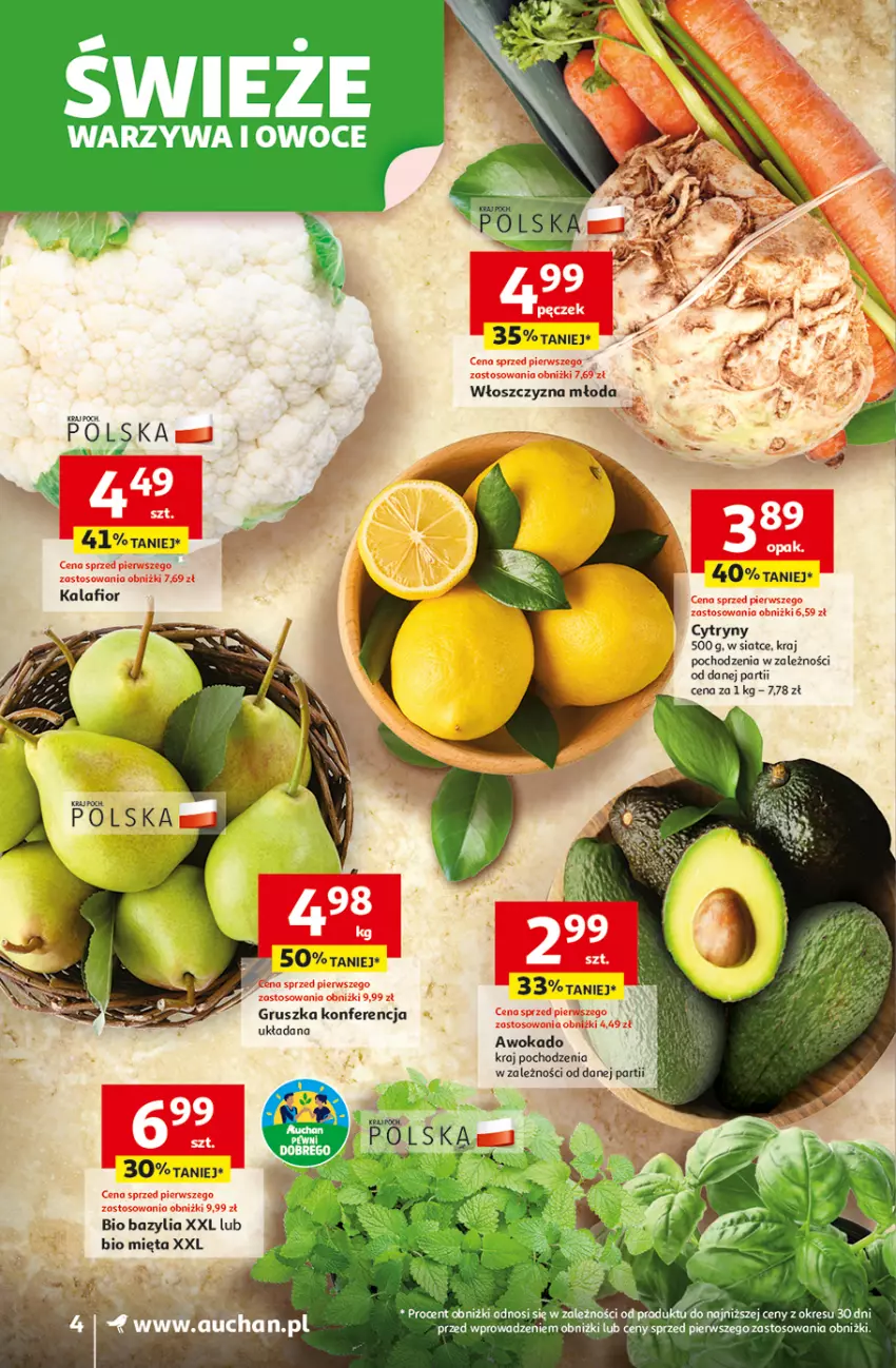 Gazetka promocyjna Auchan - Wielkie przeboje cenowe Supermarket - ważna 02.10 do 08.10.2025 - strona 4 - produkty: Bazyl, Bazylia, Cytryny, Kalafior, Mięta