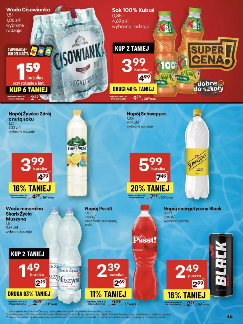 Gazetka promocyjna Delikatesy Centrum - Franczyza DC35 Czwartek - ważna 28.08 do 03.09.2025 - strona 46 - produkty: Kubuś, Lack, Napój, Napój energetyczny, Oranżada, Rum, Schweppes, Sok, Woda