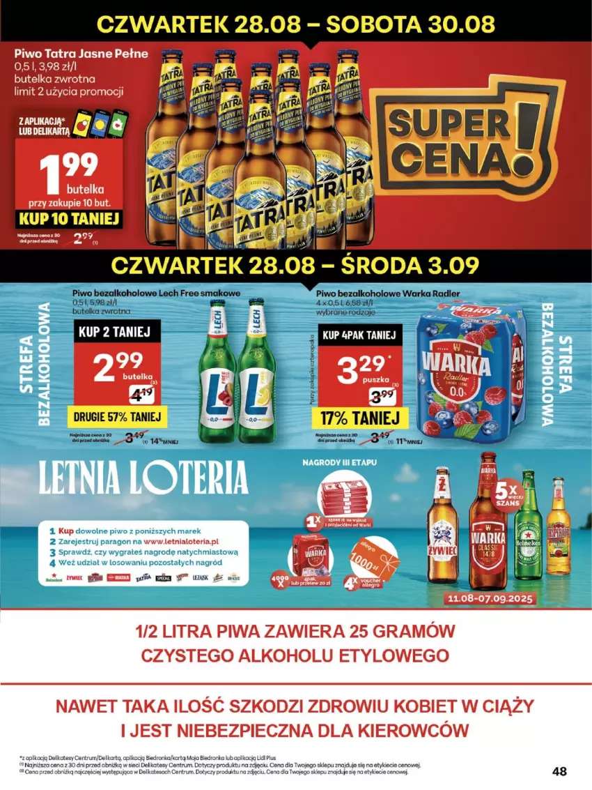 Gazetka promocyjna Delikatesy Centrum - Franczyza DC35 Czwartek - ważna 28.08 do 03.09.2025 - strona 48 - produkty: Gra, Piec, Piwa, Piwo, Radler, Rum, Tatra, Warka