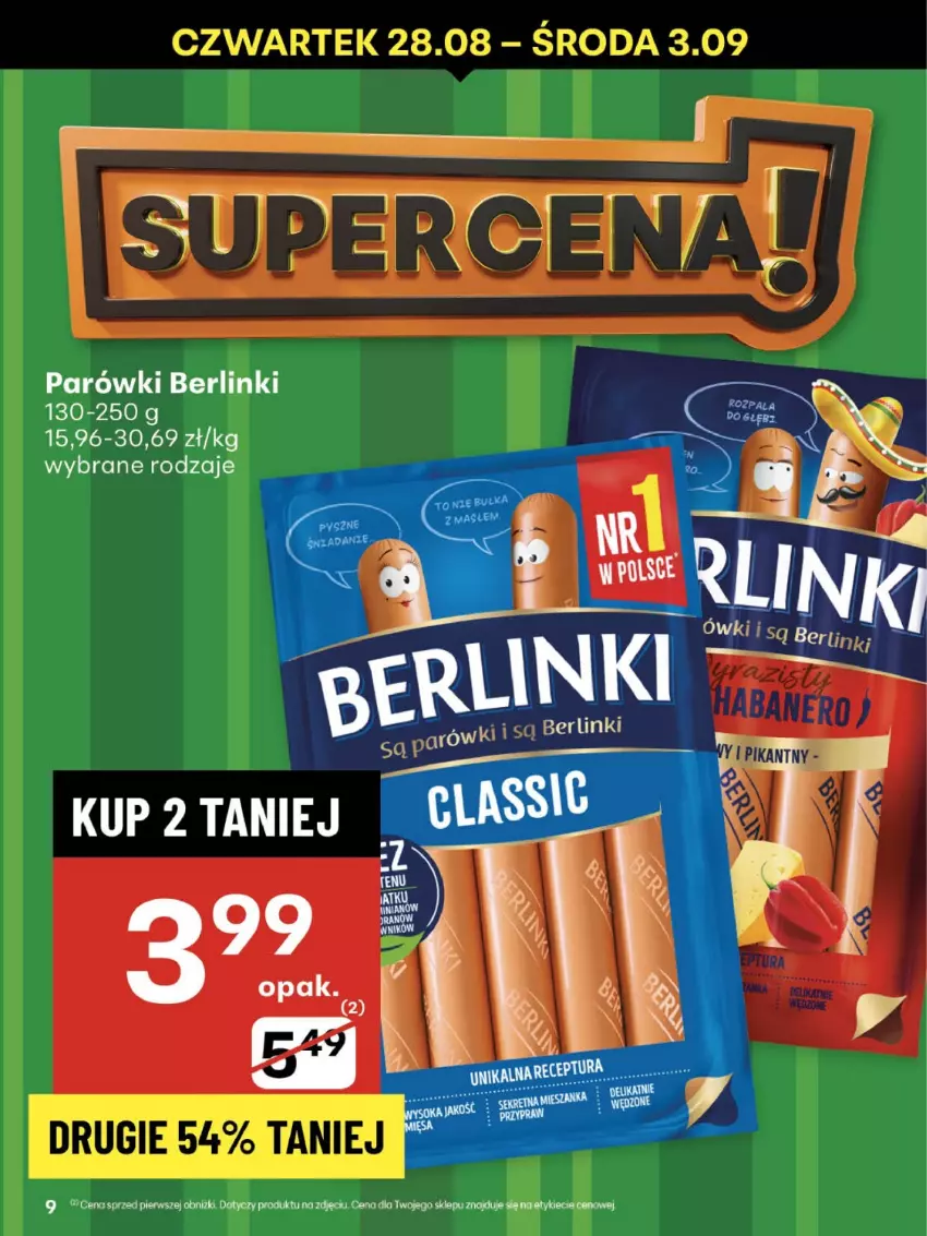 Gazetka promocyjna Delikatesy Centrum - Franczyza DC35 Czwartek - ważna 28.08 do 03.09.2025 - strona 9 - produkty: Berlinki, Parówki