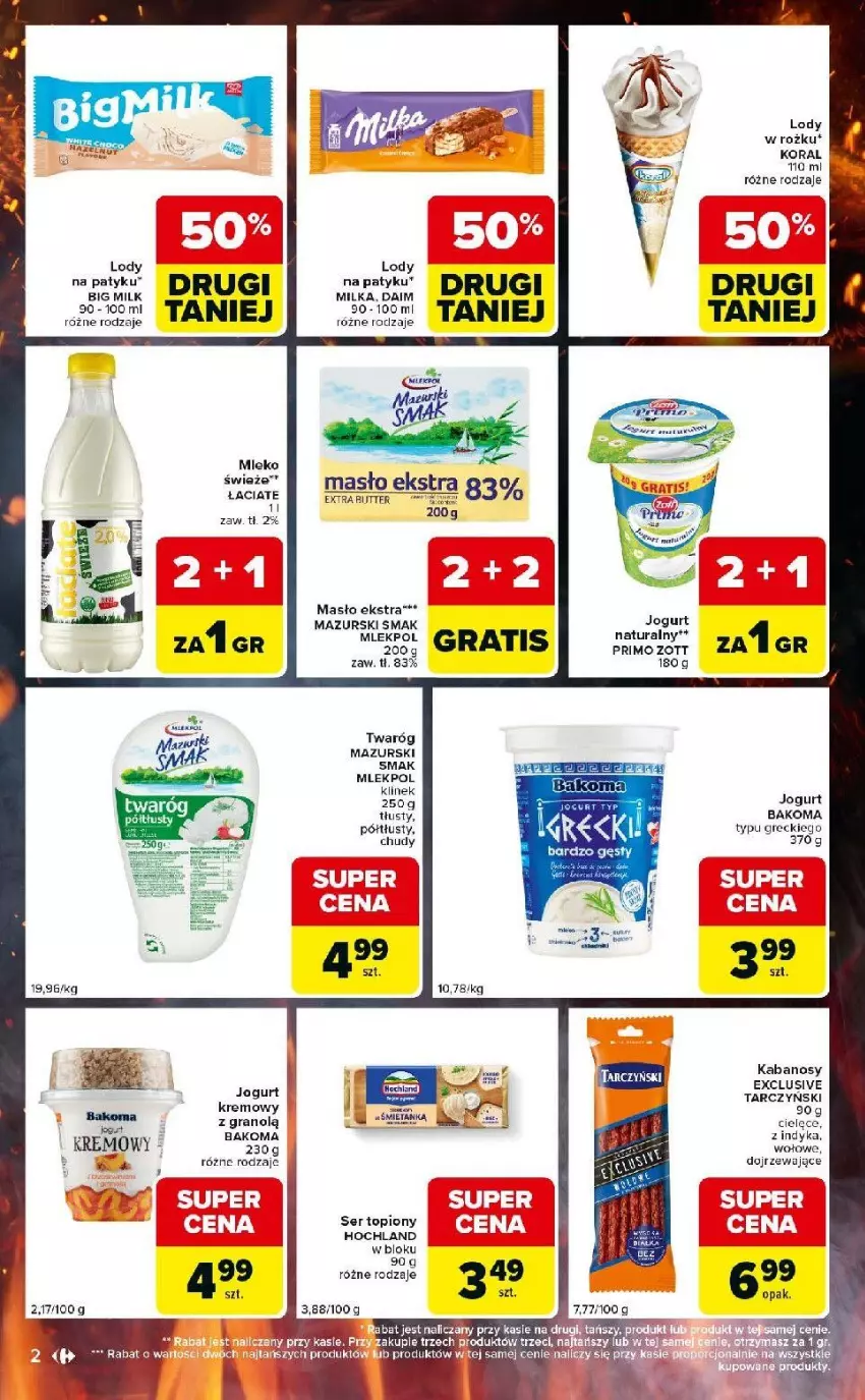 Gazetka promocyjna Carrefour - Gazetka Express - ważna 28.04 do 04.05.2026 - strona 2 - produkty: Bakoma, Gra, Hochland, Jogurt, Kabanos, Lody, Masło, Mleko, Ser, Ser topiony, Tarczyński, Top, Twaróg
