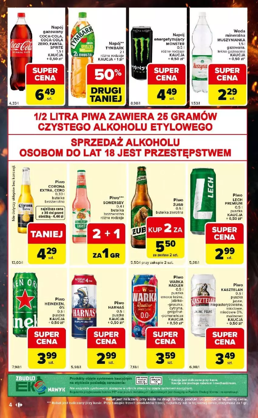 Gazetka promocyjna Carrefour - Gazetka Express - ważna 28.04 do 04.05.2026 - strona 4 - produkty: Coca-Cola, Corona Extra, Fa, Fanta, Grejpfrut, Heineken, Kasia, Kasztelan, Lech Premium, Napój, Owoce, Piwa, Piwo, Radler, Somersby, Sprite, Tymbark, Warka, Woda, Woda mineralna