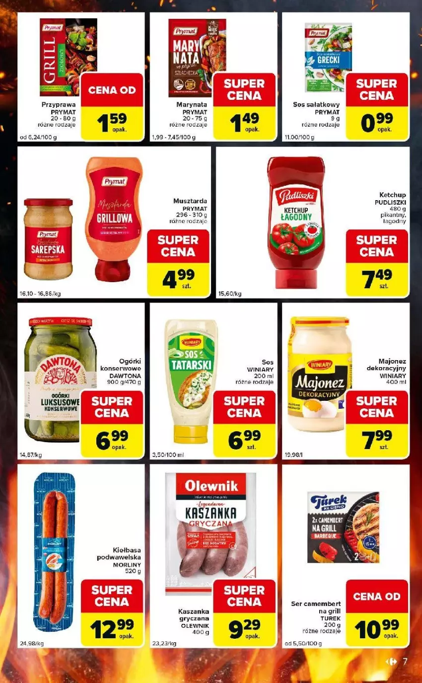 Gazetka promocyjna Carrefour - Gazetka Express - ważna 28.04 do 04.05.2026 - strona 7 - produkty: Dawtona, Grill, Gry, Kasza, Kaszanka, Ketchup, Kiełbasa, Kiełbasa podwawelska, Majonez, Morliny, Mus, Musztarda, Olewnik, Prymat, Pudliszki, Sałat, Ser, Sos, Wawel, Winiary