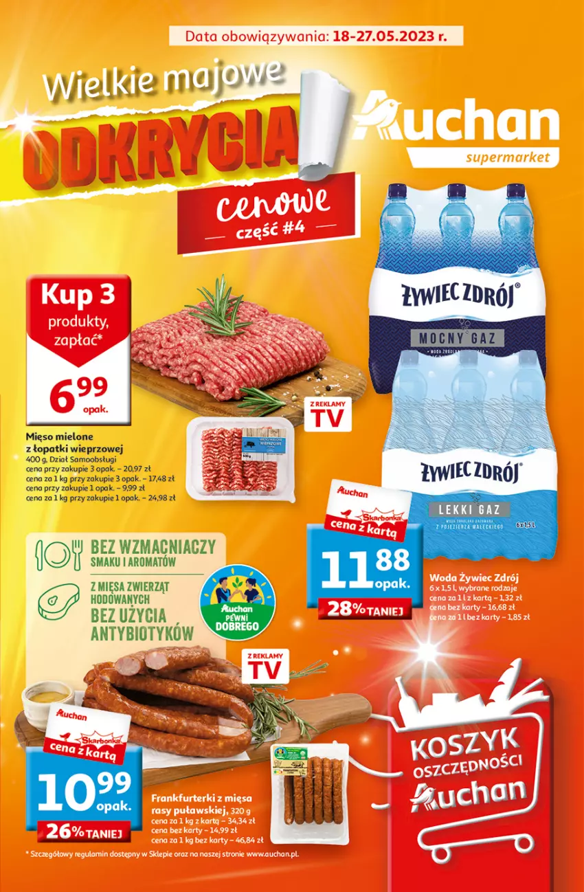 Gazetka promocyjna Auchan - Gazetka Wielkie majowe odkrycia cenowe część #4 Supermarket Auchan - ważna 18.05 do 27.05.2023 - strona 1 - produkty: Mięso, Mięso mielone, Mięso mielone z łopatki wieprzowej
