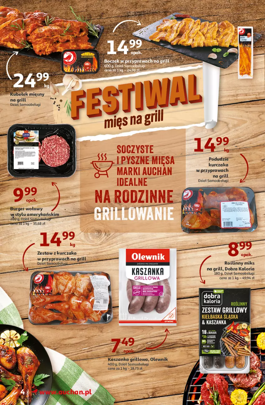 Gazetka promocyjna Auchan - Gazetka Wielkie majowe odkrycia cenowe część #4 Supermarket Auchan - ważna 18.05 do 27.05.2023 - strona 4 - produkty: Burger, Grill, Kasza, Kaszanka, Kurczak, Olewnik