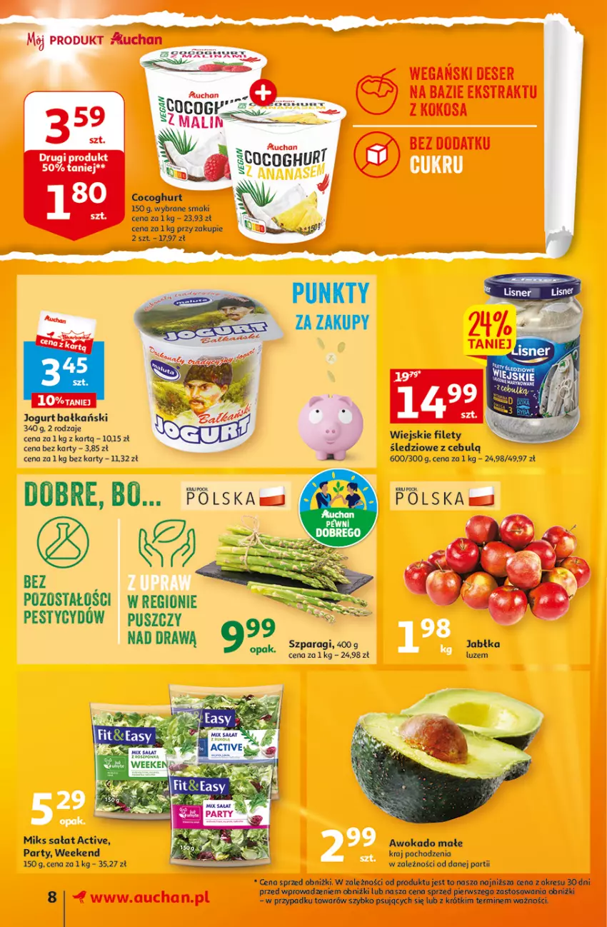 Gazetka promocyjna Auchan - Gazetka Wielkie majowe odkrycia cenowe część #4 Supermarket Auchan - ważna 18.05 do 27.05.2023 - strona 8 - produkty: Jabłka, Jogurt, O nas, Sałat