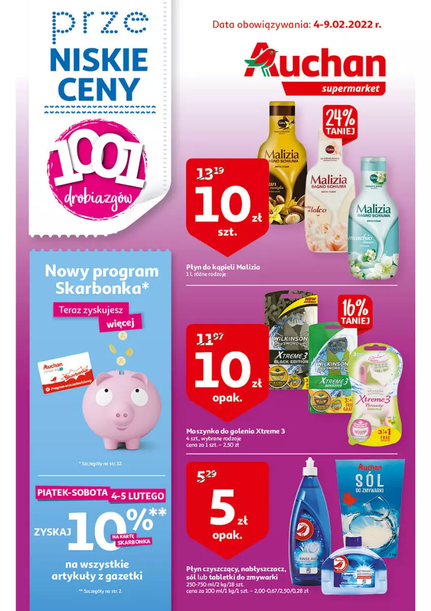 Gazetka promocyjna Auchan - przeNISKIE CENY 1001drobiazgów Supermarkety - ważna 04.02 do 09.02.2022 - strona 1 - produkty: Dada, Duda, Gra, Lack, Zmywarki