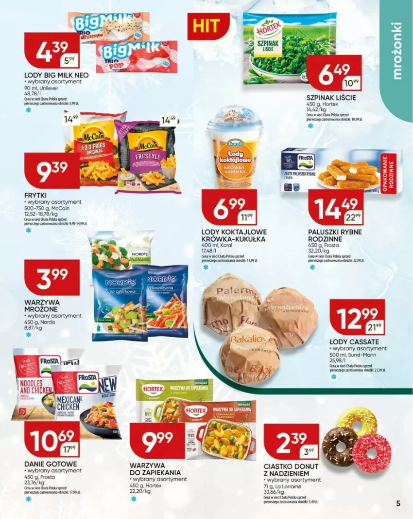 Gazetka promocyjna Chata Polska - ważna 09.01 do 15.01.2025 - strona 17 - produkty: Big Milk, Danie gotowe, Donut, Frosta, Frytki, Hortex, Lody, McCain, Obraz, Paluszki rybne, Szpinak, Warzywa