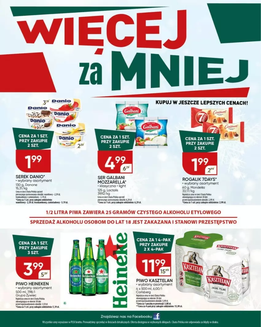 Gazetka promocyjna Chata Polska - ważna 09.01 do 15.01.2025 - strona 8 - produkty: Danio, Danone, Fa, Galbani, Heineken, Kasztelan, Mozzarella, Piwo, Rogal, Ser, Serek