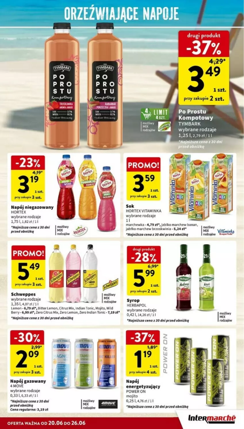 Gazetka promocyjna Intermarche - ważna 20.06 do 26.06.2024 - strona 22 - produkty: Herbapol, Hortex, Inka, Marchewka, Napój, Napój gazowany, Napój niegazowany, Por, Schweppes, Sok, Syrop