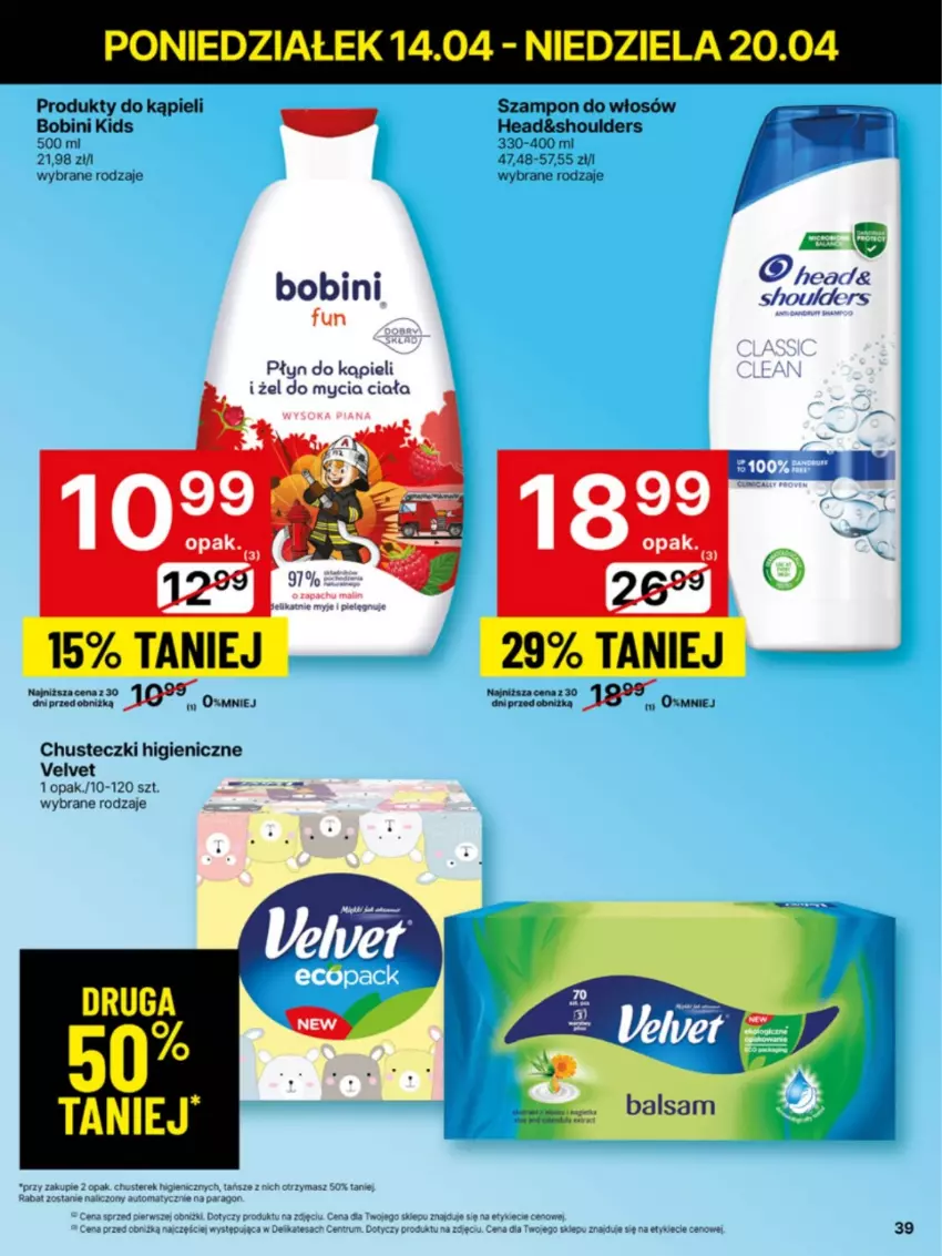 Gazetka promocyjna Delikatesy Centrum - NOWA GAZETKA Delikatesy Centrum od 14 kwietnia! 14-20.04.2025 - ważna 14.04 do 20.04.2025 - strona 39 - produkty: Chusteczki, Płyn do kąpieli, Szampon, Velvet