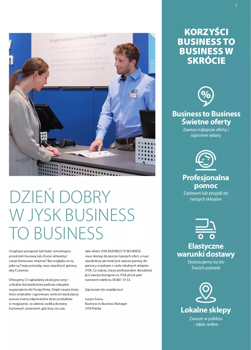 Gazetka promocyjna Jysk - Katalog Business to Business - ważna 01.03 do 30.09.2023 - strona 3 - produkty: Biuro, O nas, Telefon