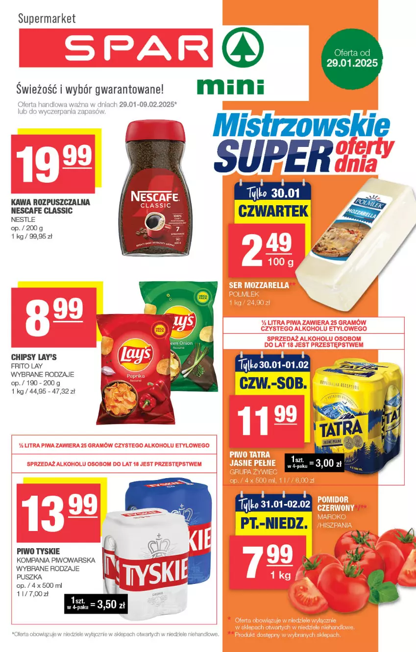 Gazetka promocyjna Spar - Spar-Mini - ważna 26.01 do 05.02.2025 - strona 1 - produkty: Chipsy, Kawa, Kawa rozpuszczalna, Piwo, Tyskie