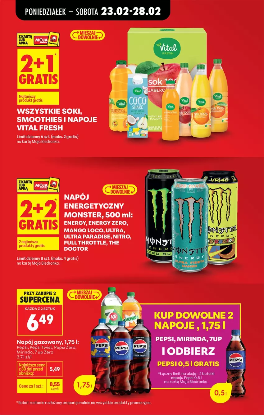 Gazetka promocyjna Biedronka - Od Poniedziałku - ważna 23.02 do 28.02.2026 - strona 17 - produkty: Fa, Full Throttle, Gra, Mango, Mirinda, Napój, Napój energetyczny, Napój gazowany, Napoje, Pepsi, Por, Smoothie, Sok