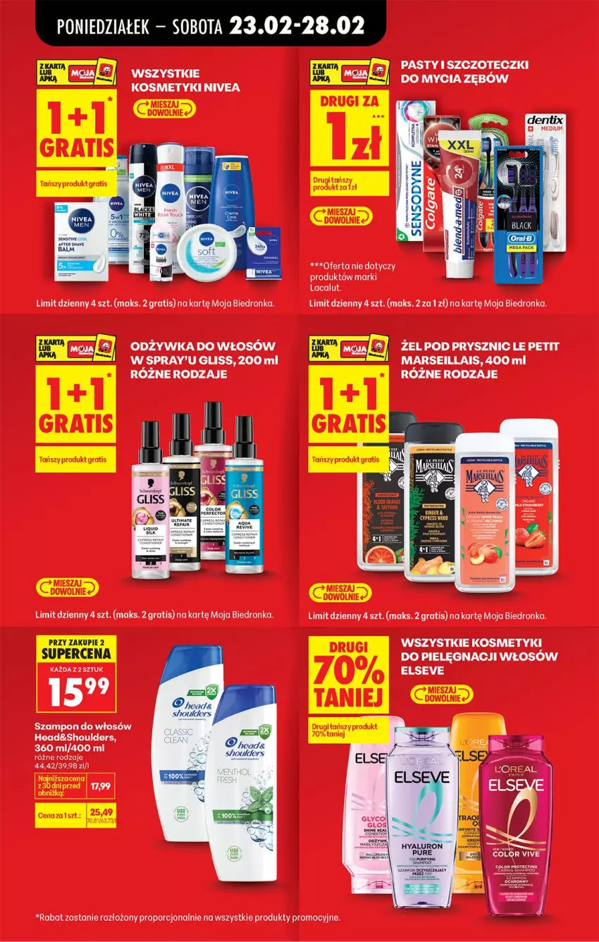 Gazetka promocyjna Biedronka - Od Poniedziałku - ważna 23.02 do 28.02.2026 - strona 21 - produkty: Elseve, Gra, Lacalut, Nivea, Odżywka, Por, Szampon