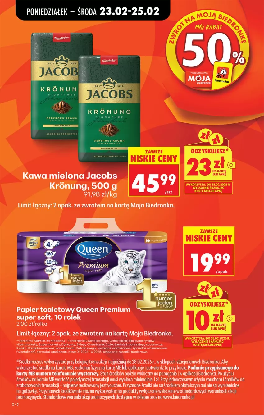 Gazetka promocyjna Biedronka - Od Poniedziałku - ważna 23.02 do 28.02.2026 - strona 4 - produkty: Jacobs, Kawa, Kawa mielona, Mus, Olej, Papier, Papier toaletowy, Ręcznik, Ręczniki papierowe, Telefon, Tran