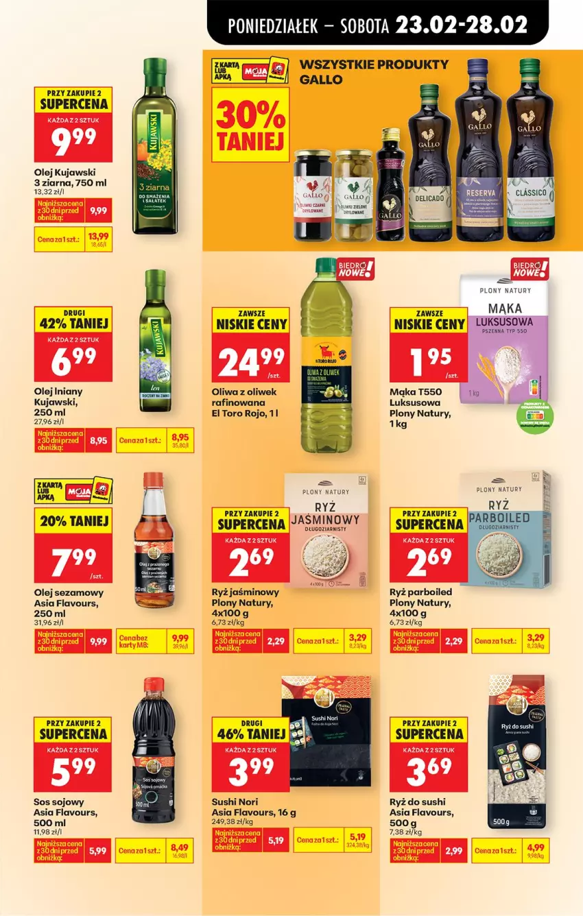 Gazetka promocyjna Biedronka - Od Poniedziałku - ważna 23.02 do 28.02.2026 - strona 43 - produkty: Kujawski, Mąka, Olej, Olej iniany, Olej sezamowy, Oliwa, Oliwa z oliwek, Piwo, Ryż, Ryż do sushi, Ryż parboiled, Sałat, Sezam, Sos, Sos sojowy, Sushi