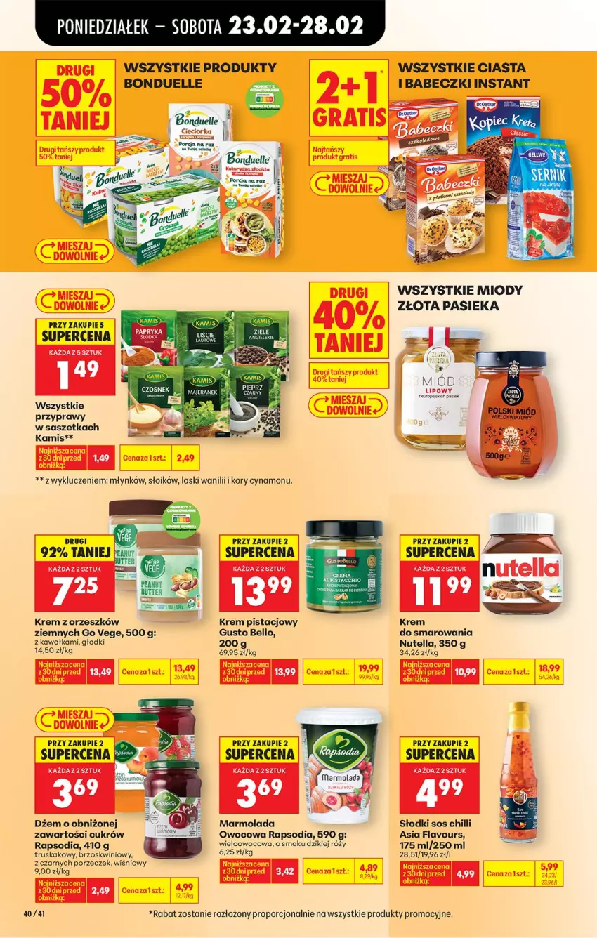 Gazetka promocyjna Biedronka - Od Poniedziałku - ważna 23.02 do 28.02.2026 - strona 44 - produkty: Babeczki, Bell, Bonduelle, Cieciorka, Dżem, Fa, Kamis, Kawa, Krem pistacjowy, Laur, Marmolada, Mola, Nutella, Orka, Por, Przyprawy, Sos, Sos chilli