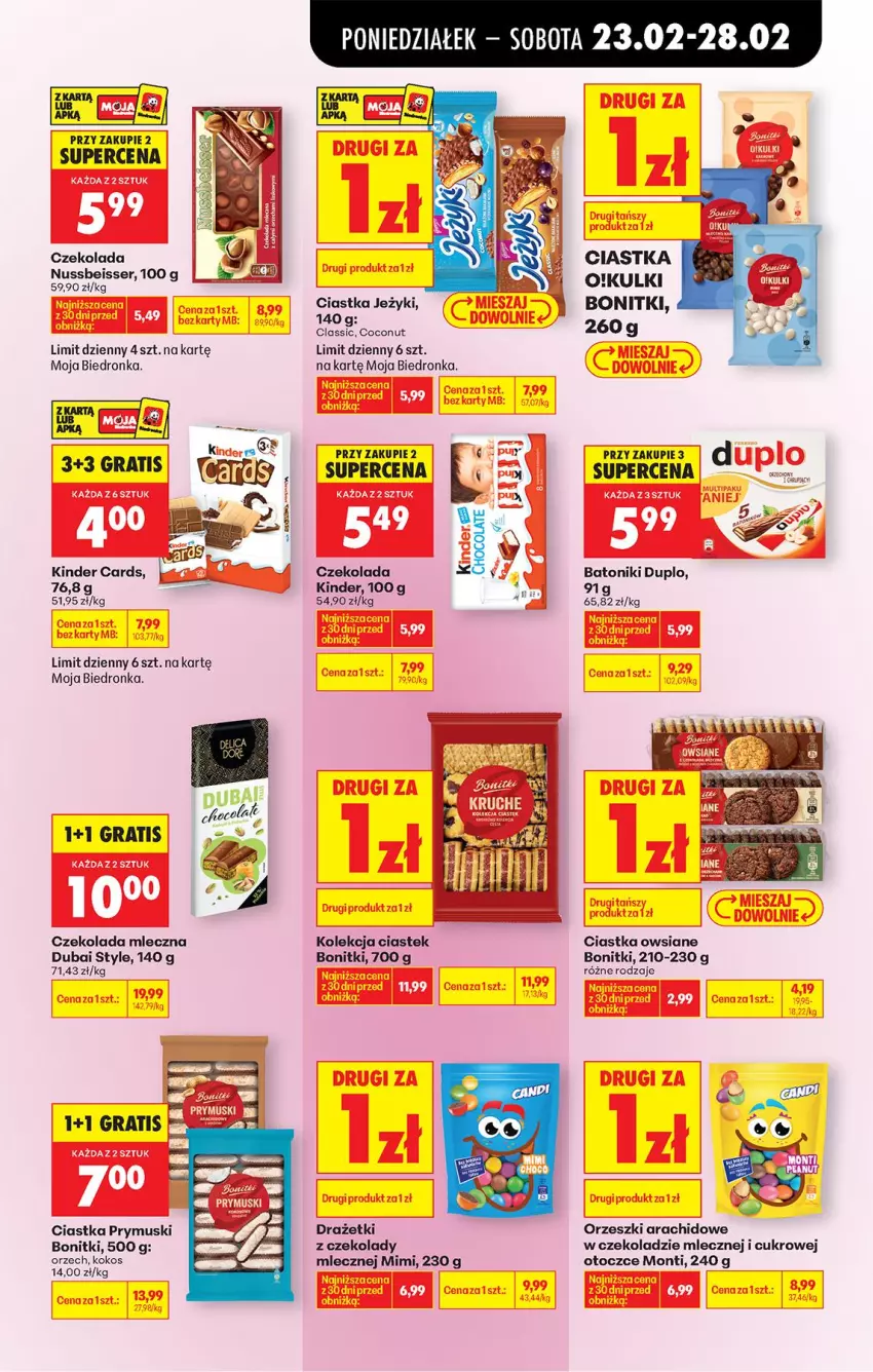 Gazetka promocyjna Biedronka - Od Poniedziałku - ważna 23.02 do 28.02.2026 - strona 47 - produkty: Baton, Bonitki, Ciastka, Ciastka owsiane, Czekolada, Czekolada mleczna, Gra, Kinder, Mus, Orzeszki, Por, Ser, Sok, Stek, Tonik
