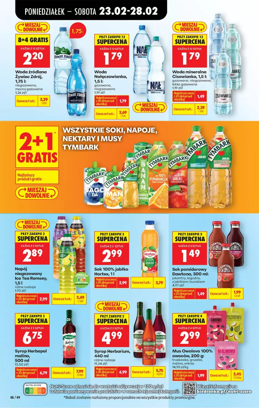 Gazetka promocyjna Biedronka - Od Poniedziałku - ważna 23.02 do 28.02.2026 - strona 60 - produkty: Buraki, Cisowianka, Dawtona, Gra, Herbapol, Hortex, Ice tea, LANA, Mus, Nałęczowianka, Napój, Nektar, Sok, Sok pomidorowy, Syrop, Tymbark, Woda, Woda mineralna