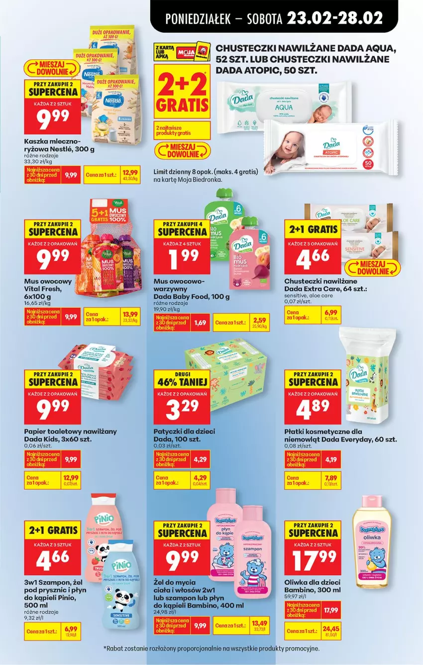 Gazetka promocyjna Biedronka - Od Poniedziałku - ważna 23.02 do 28.02.2026 - strona 69 - produkty: Chusteczki, Chusteczki nawilzane, Dada, Dzieci, Fa, Gra, Mus, Oliwka dla dzieci, Papier, Papier toaletowy, Płatki kosmetyczne, Szampon, Top
