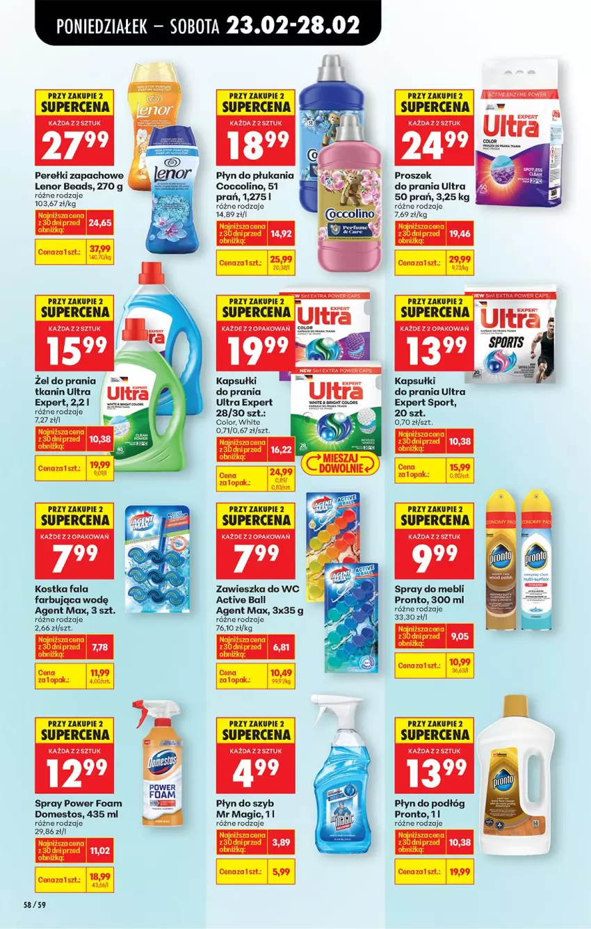Gazetka promocyjna Biedronka - Od Poniedziałku - ważna 23.02 do 28.02.2026 - strona 70 - produkty: Coccolino, Domestos, Fa, Kapsułki do prania, Lenor, Perełki zapachowe, Płyn do płukania, Płyn do szyb, Por, Pronto, Proszek do prania, Sport, Zawieszka do wc