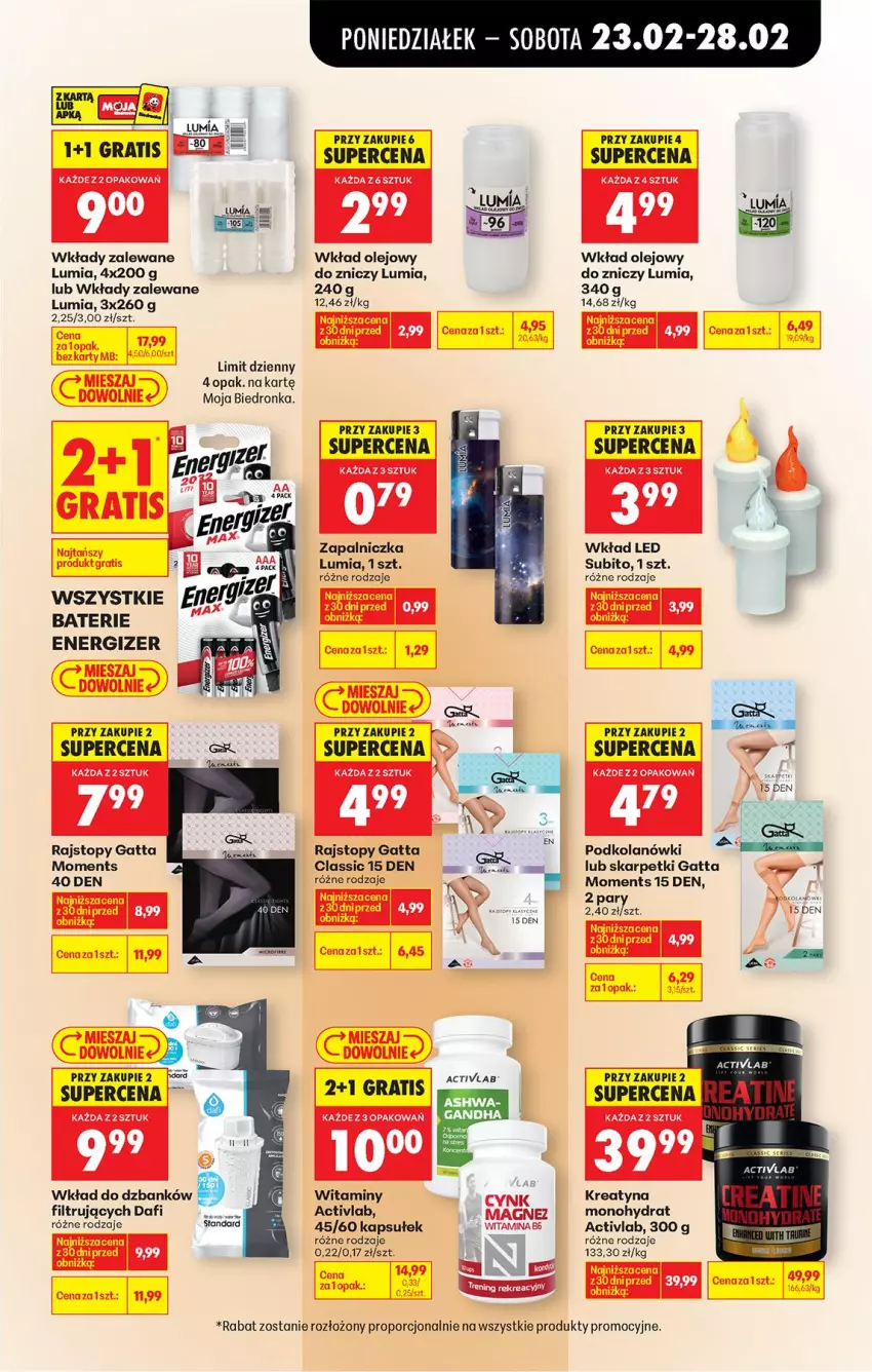 Gazetka promocyjna Biedronka - Od Poniedziałku - ważna 23.02 do 28.02.2026 - strona 73 - produkty: Energizer, Gatta, Gra, Karp, Magnez, Moments, Olej, Por, Rajstopy, Ser, Skarpetki, Top, Wkład olejowy, Zapalniczka, Znicz