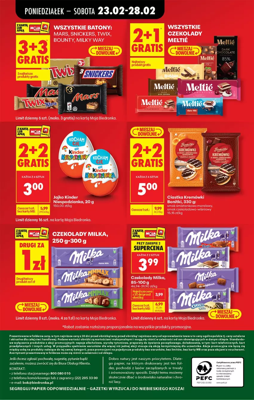 Gazetka promocyjna Biedronka - Od Poniedziałku - ważna 23.02 do 28.02.2026 - strona 76 - produkty: Baton, Bonitki, Bounty, Ciastka, Fa, Gra, Kinder, Kosz, Mars, Milka, Milky Way, Napoje, Papier, Por, Snickers, Telefon, Twix
